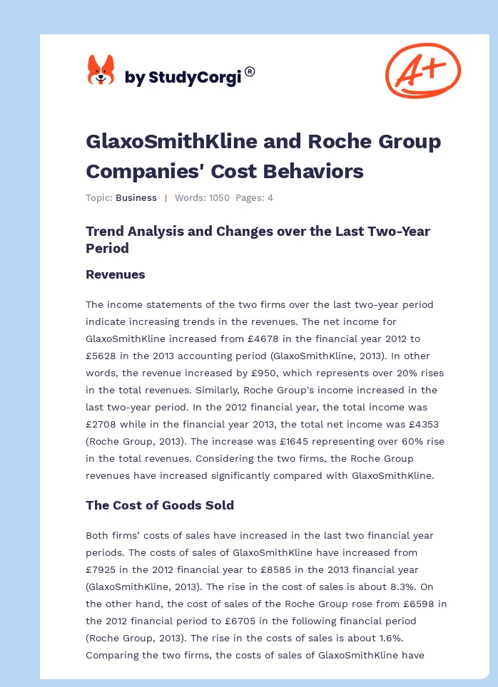 GlaxoSmithKline and Roche Group Companies' Cost Behaviors. Page 1