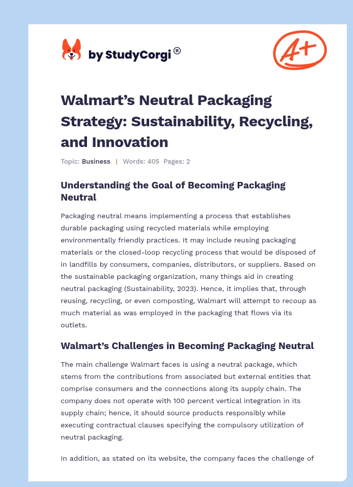 Walmart’s Neutral Packaging Strategy: Sustainability, Recycling, and Innovation. Page 1