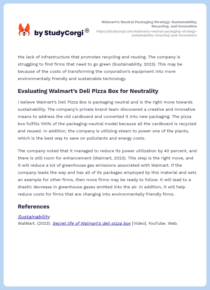 Walmart’s Neutral Packaging Strategy: Sustainability, Recycling, and Innovation. Page 2