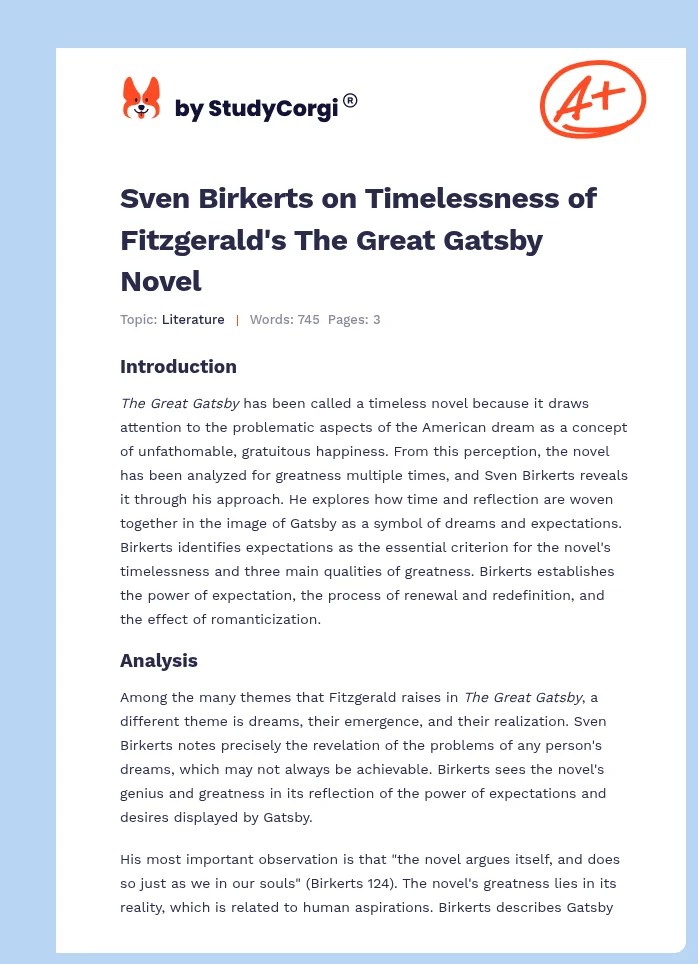 Sven Birkerts on Timelessness of Fitzgerald's The Great Gatsby Novel. Page 1