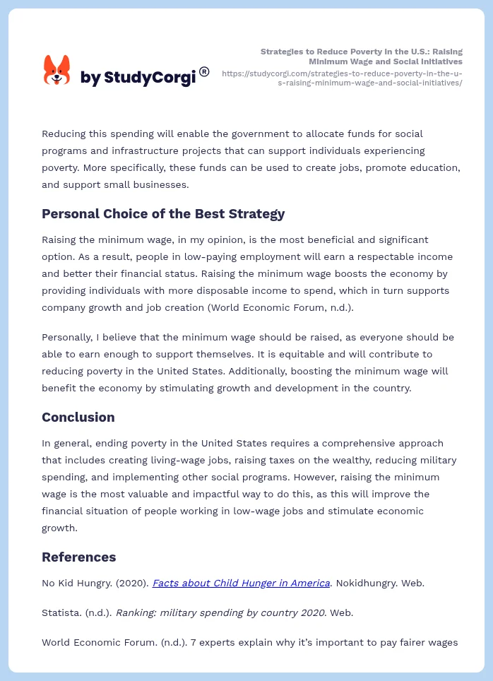 Strategies to Reduce Poverty in the U.S.: Raising Minimum Wage and Social Initiatives. Page 2