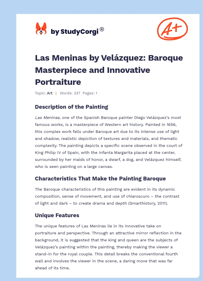 Las Meninas by Velázquez: Baroque Masterpiece and Innovative Portraiture. Page 1