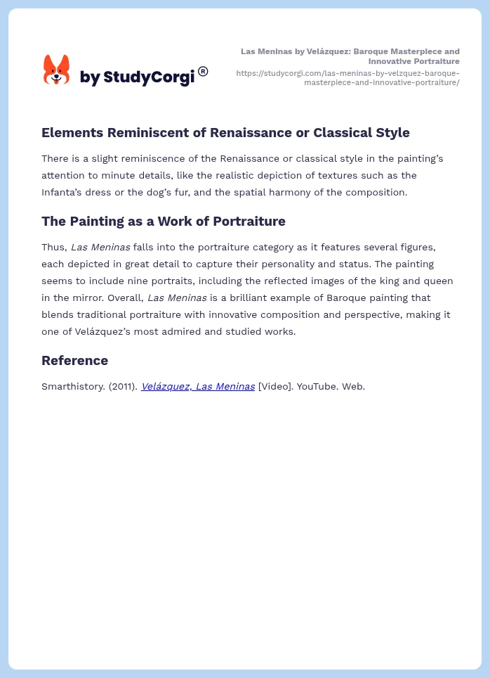 Las Meninas by Velázquez: Baroque Masterpiece and Innovative Portraiture. Page 2