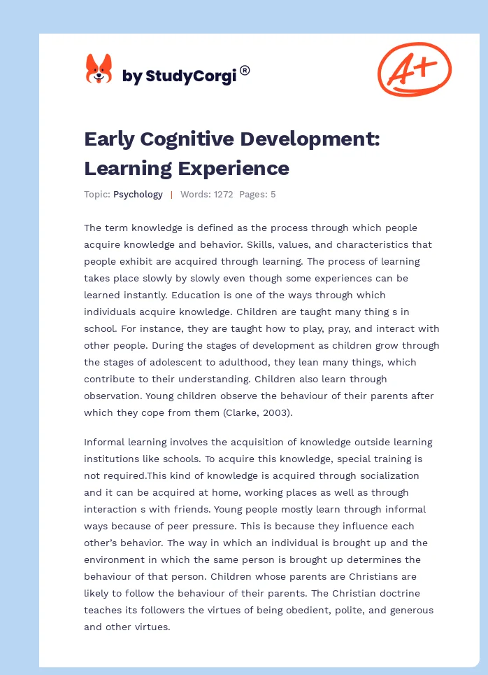 Early Cognitive Development: Learning Experience. Page 1