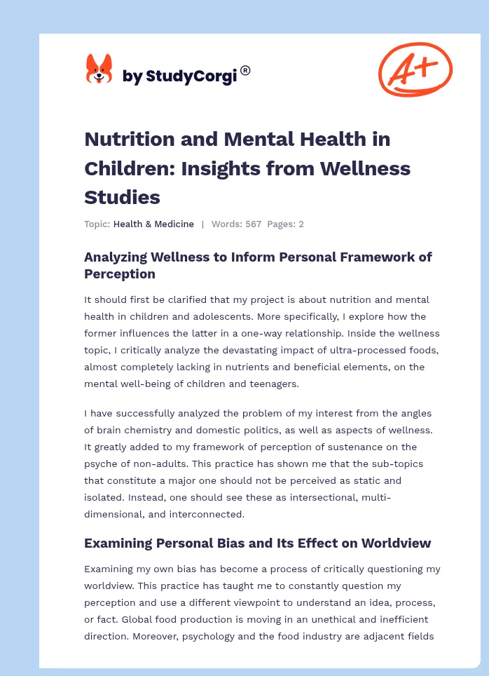 Nutrition and Mental Health in Children: Insights from Wellness Studies. Page 1