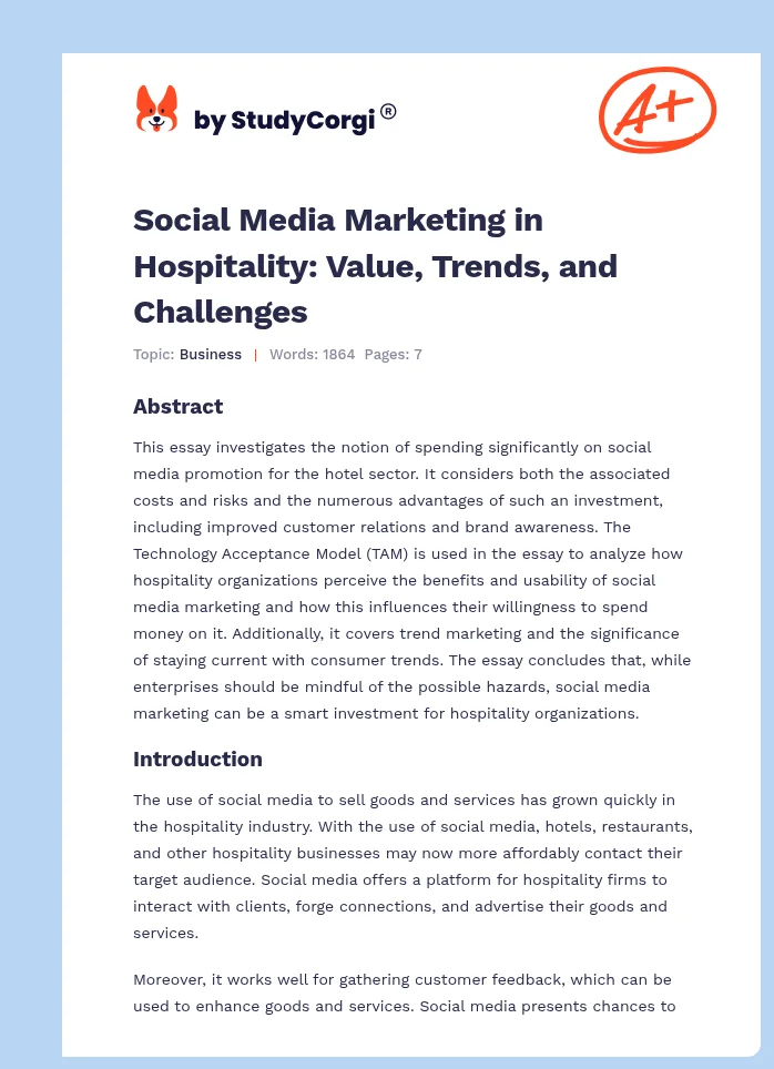 Social Media Marketing in Hospitality: Value, Trends, and Challenges. Page 1