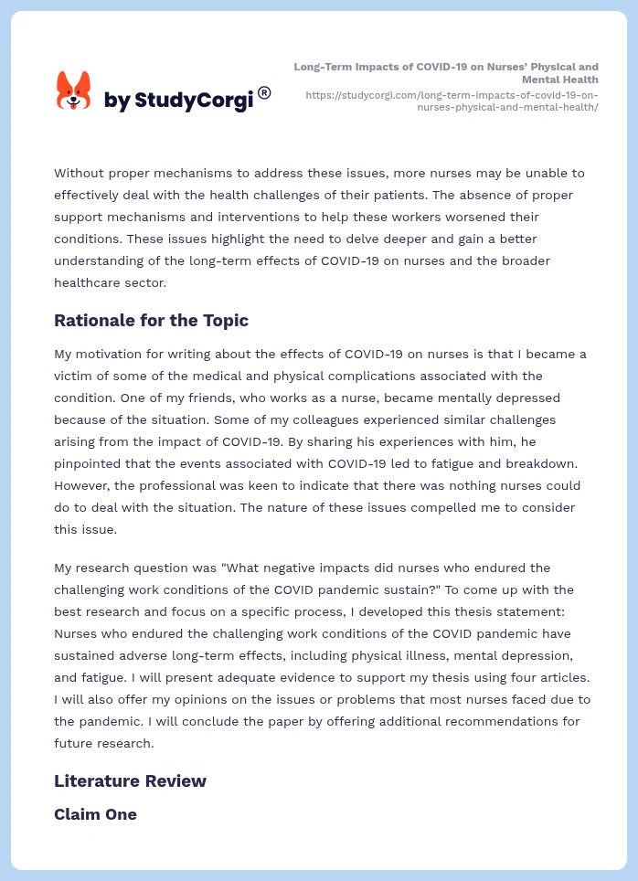 Long-Term Impacts of COVID-19 on Nurses’ Physical and Mental Health. Page 2