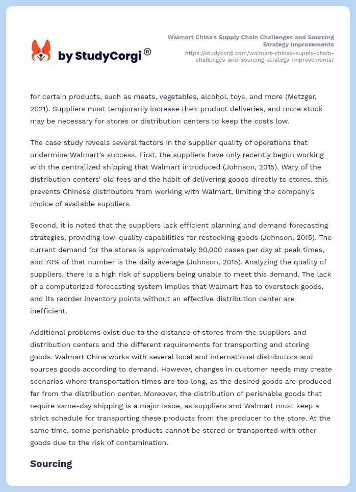 Walmart China's Supply Chain Challenges and Sourcing Strategy Improvements. Page 2