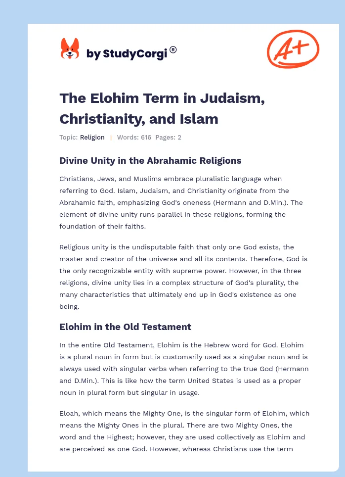 The Elohim Term in Judaism, Christianity, and Islam. Page 1