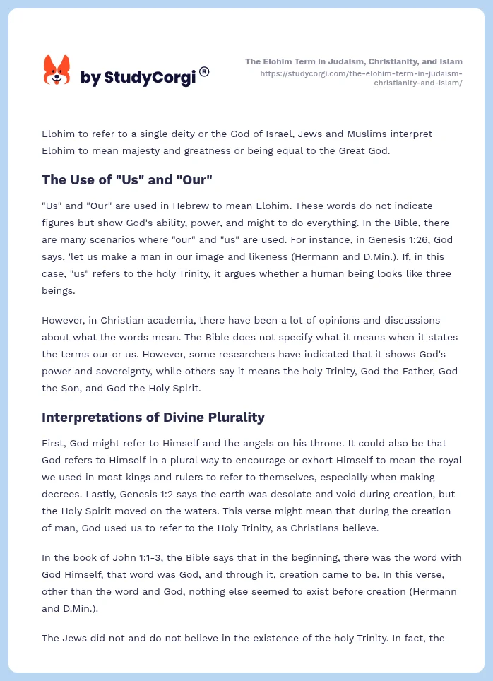 The Elohim Term in Judaism, Christianity, and Islam. Page 2