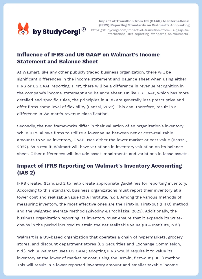 Impact of Transition from US (GAAP) to International (IFRS) Reporting Standards on Walmart's Accounting. Page 2