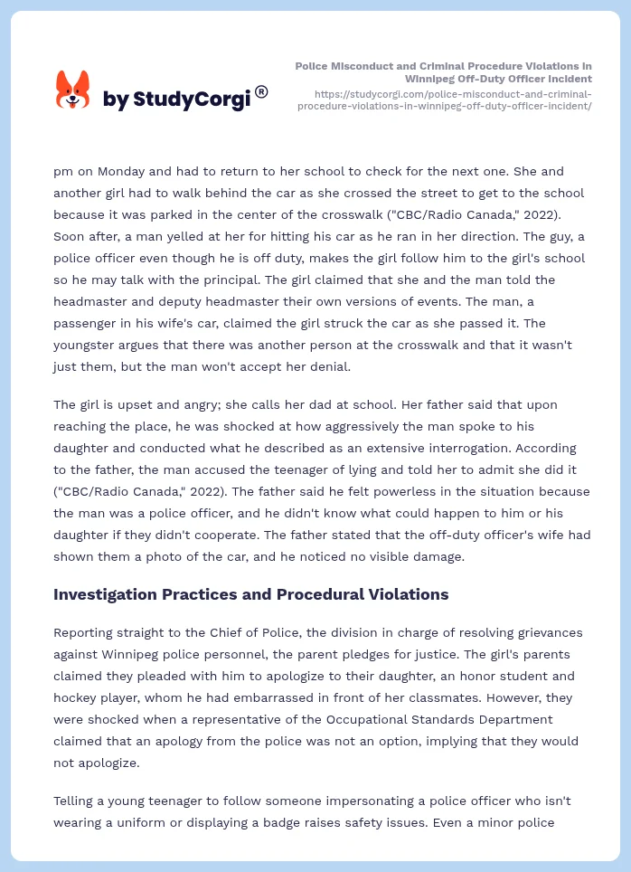 Police Misconduct and Criminal Procedure Violations in Winnipeg Off-Duty Officer Incident. Page 2