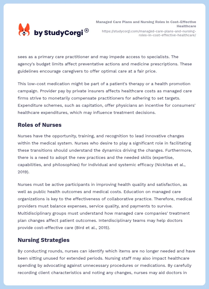 Managed Care Plans and Nursing Roles in Cost-Effective Healthcare. Page 2