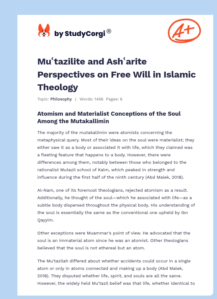 Muʿtazilite and Ashʿarite Perspectives on Free Will in Islamic Theology. Page 1