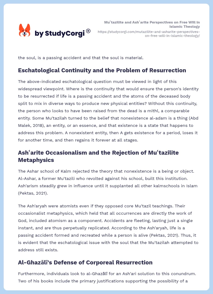 Muʿtazilite and Ashʿarite Perspectives on Free Will in Islamic Theology. Page 2