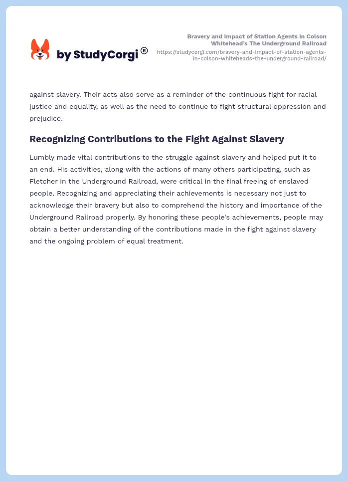Bravery and Impact of Station Agents in Colson Whitehead’s The Underground Railroad. Page 2