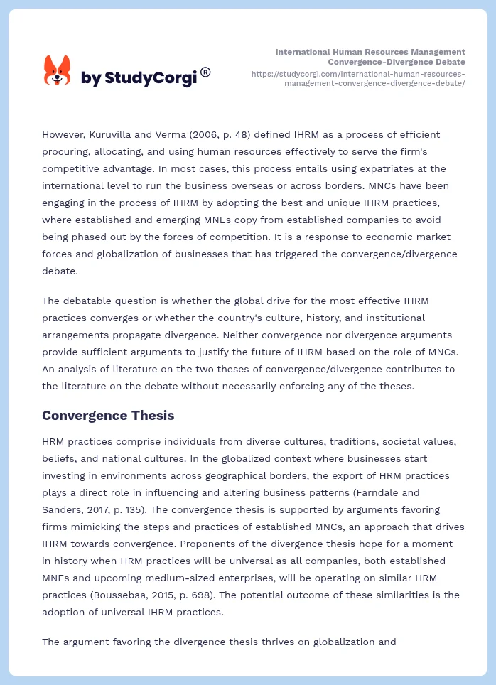 International Human Resources Management Convergence-Divergence Debate. Page 2