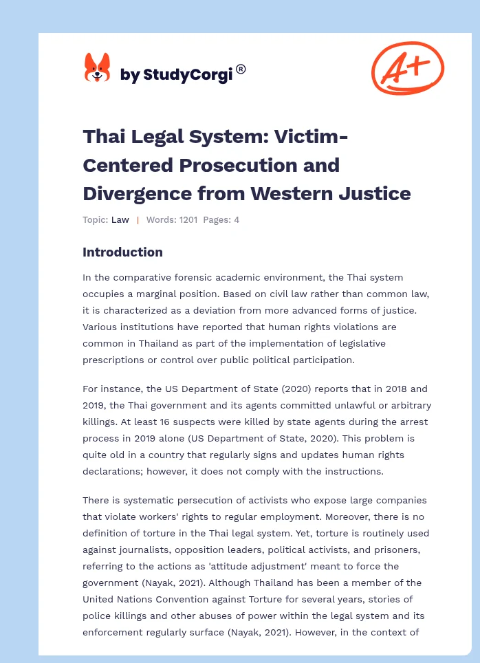 Thai Legal System: Victim-Centered Prosecution and Divergence from Western Justice. Page 1
