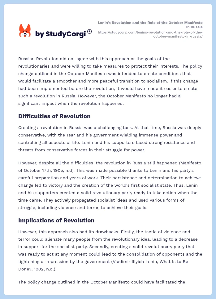 Lenin’s Revolution and the Role of the October Manifesto in Russia. Page 2
