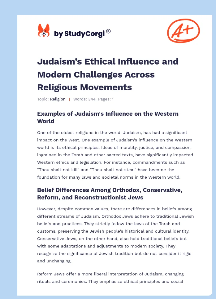 Judaism’s Ethical Influence and Modern Challenges Across Religious Movements. Page 1