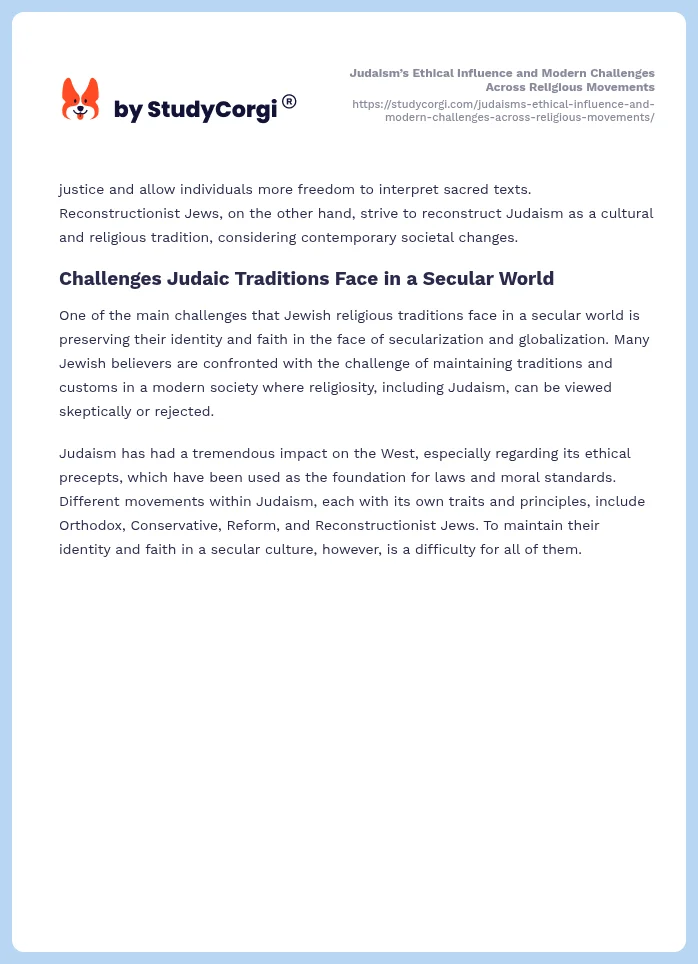 Judaism’s Ethical Influence and Modern Challenges Across Religious Movements. Page 2