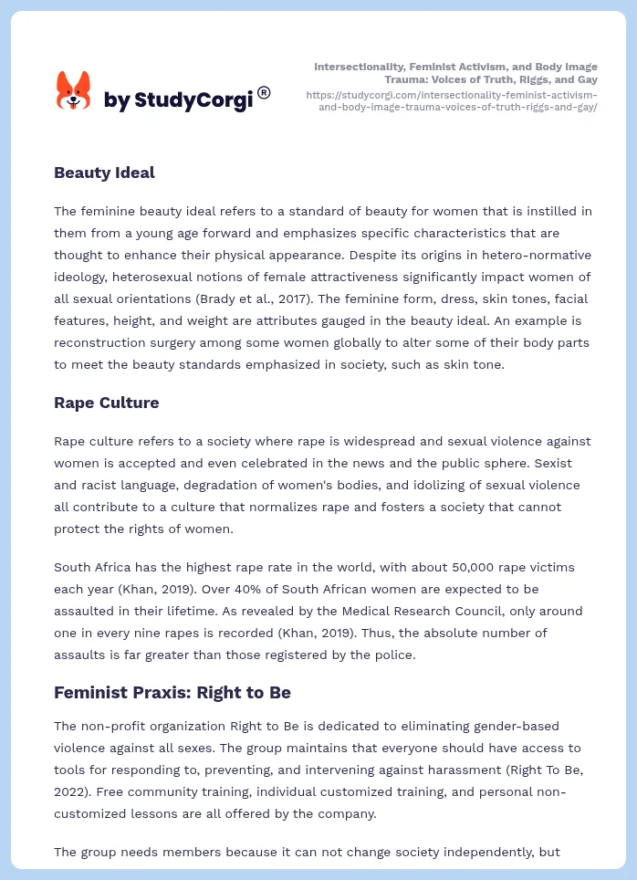 Intersectionality, Feminist Activism, and Body Image Trauma: Voices of Truth, Riggs, and Gay. Page 2