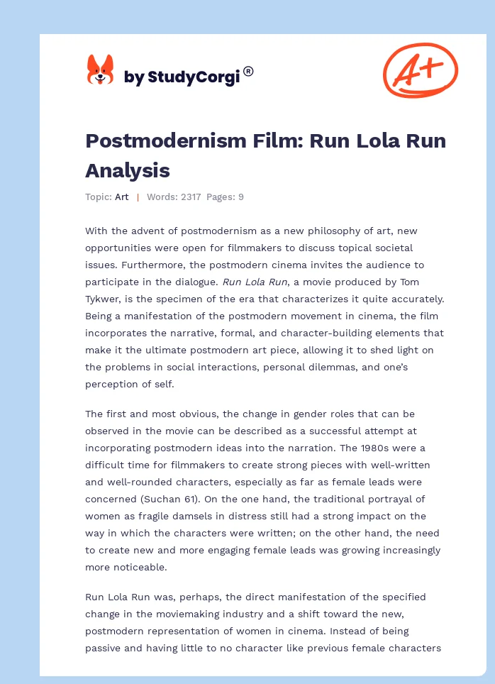 Postmodernism Film: Run Lola Run Analysis. Page 1