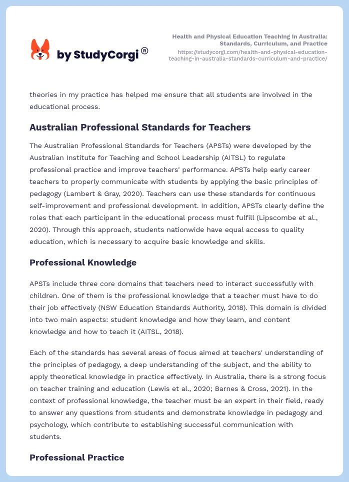 Health and Physical Education Teaching in Australia: Standards, Curriculum, and Practice. Page 2