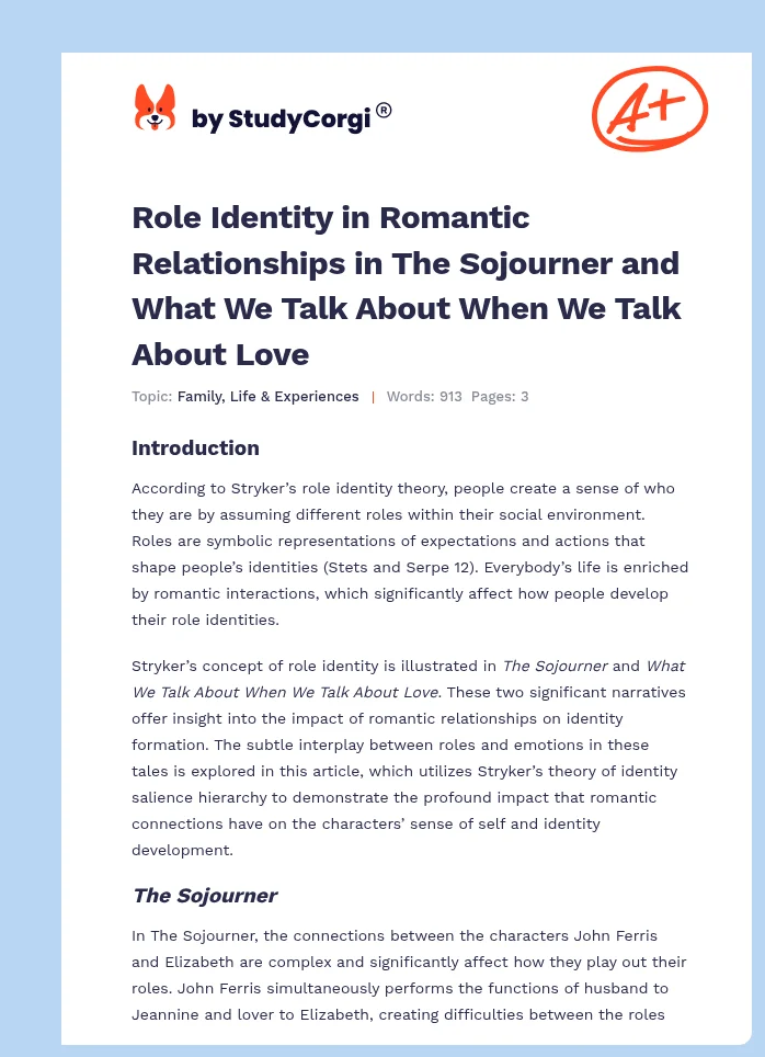 Role Identity in Romantic Relationships in The Sojourner and What We Talk About When We Talk About Love. Page 1
