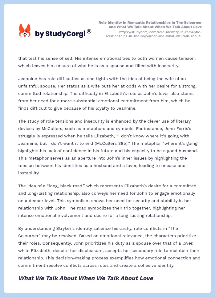 Role Identity in Romantic Relationships in The Sojourner and What We Talk About When We Talk About Love. Page 2