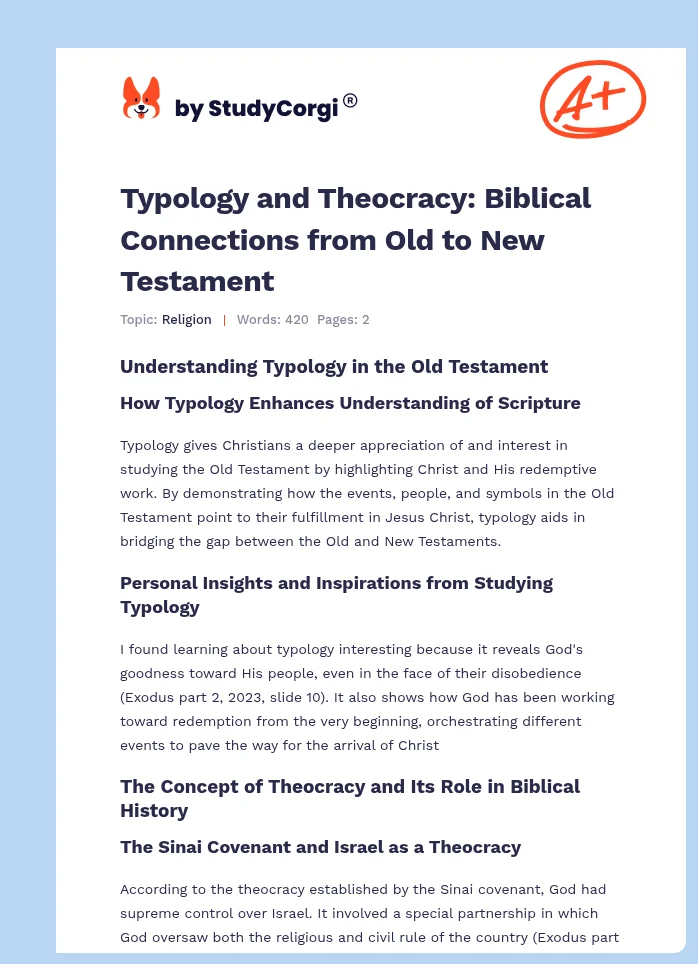 Typology and Theocracy: Biblical Connections from Old to New Testament. Page 1