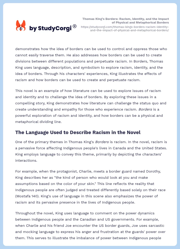Thomas King’s Borders: Racism, Identity, and the Impact of Physical and Metaphorical Borders. Page 2