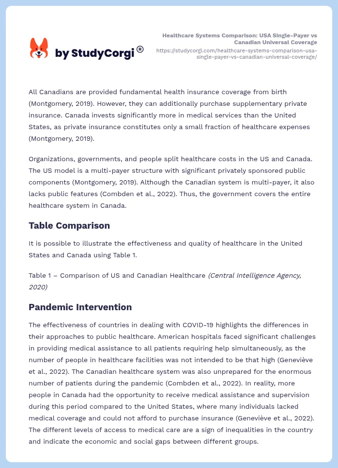 Healthcare Systems Comparison: USA Single-Payer vs Canadian Universal Coverage. Page 2