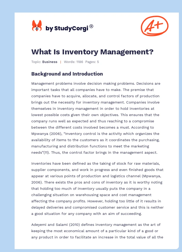 What Is Inventory Management?. Page 1