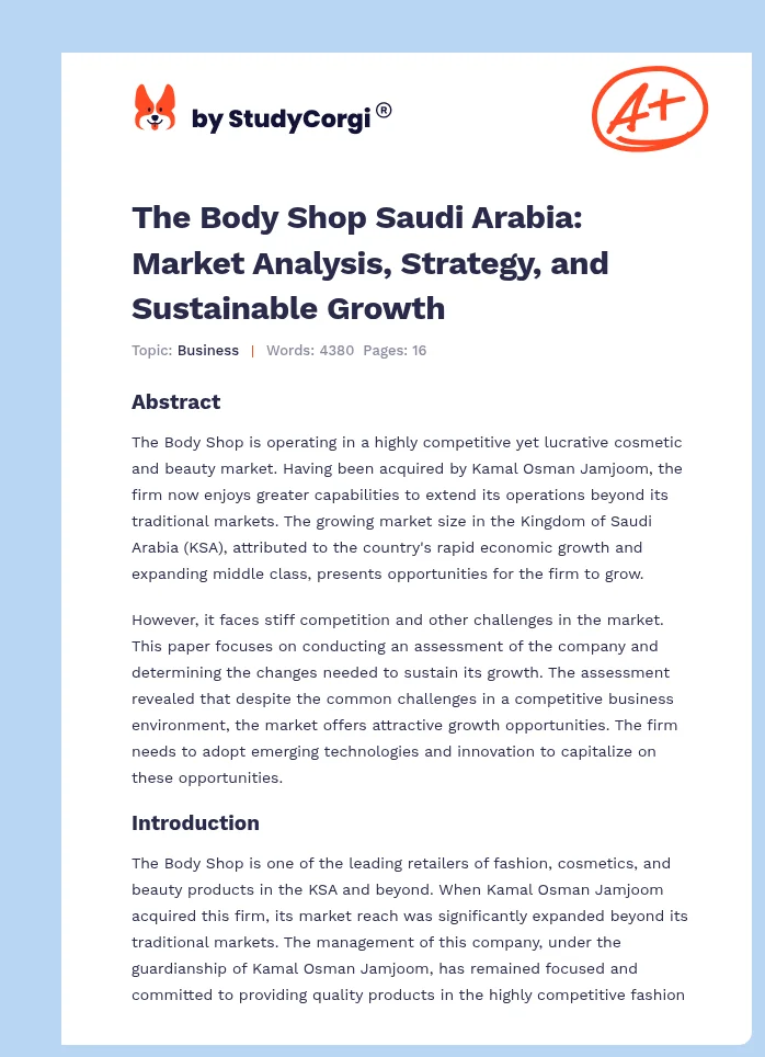 The Body Shop Saudi Arabia: Market Analysis, Strategy, and Sustainable Growth. Page 1