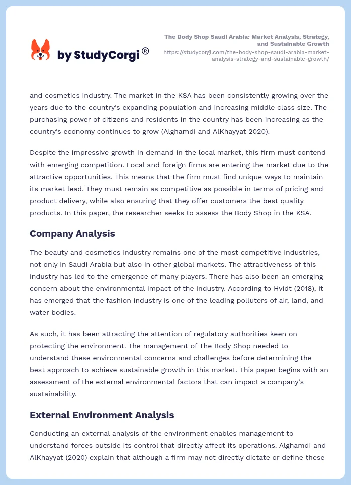 The Body Shop Saudi Arabia: Market Analysis, Strategy, and Sustainable Growth. Page 2