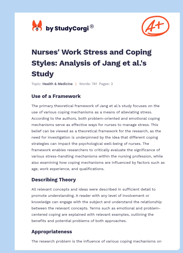 Nurses' Work Stress and Coping Styles: Analysis of Jang et al.'s Study. Page 1