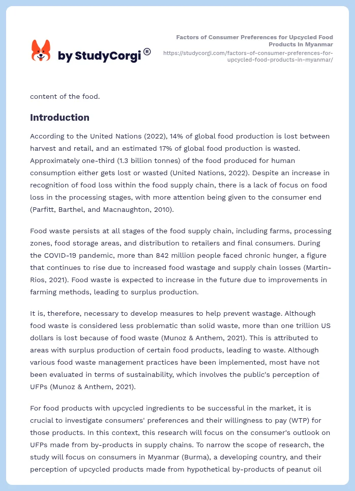 Factors of Consumer Preferences for Upcycled Food Products in Myanmar. Page 2
