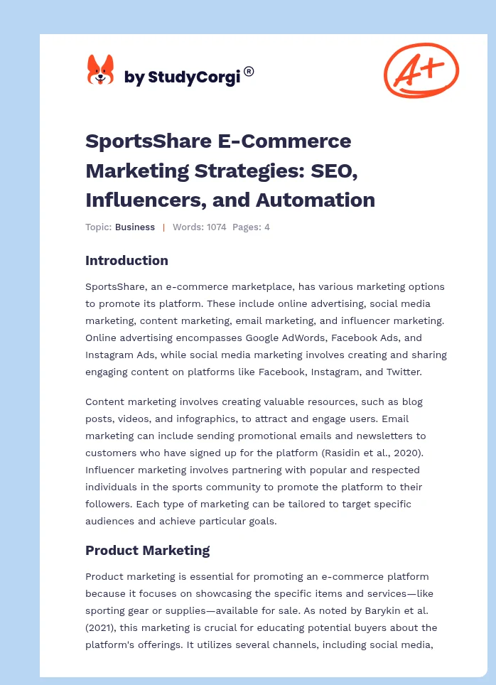 SportsShare E-Commerce Marketing Strategies: SEO, Influencers, and Automation. Page 1