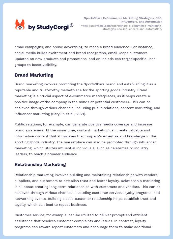 SportsShare E-Commerce Marketing Strategies: SEO, Influencers, and Automation. Page 2