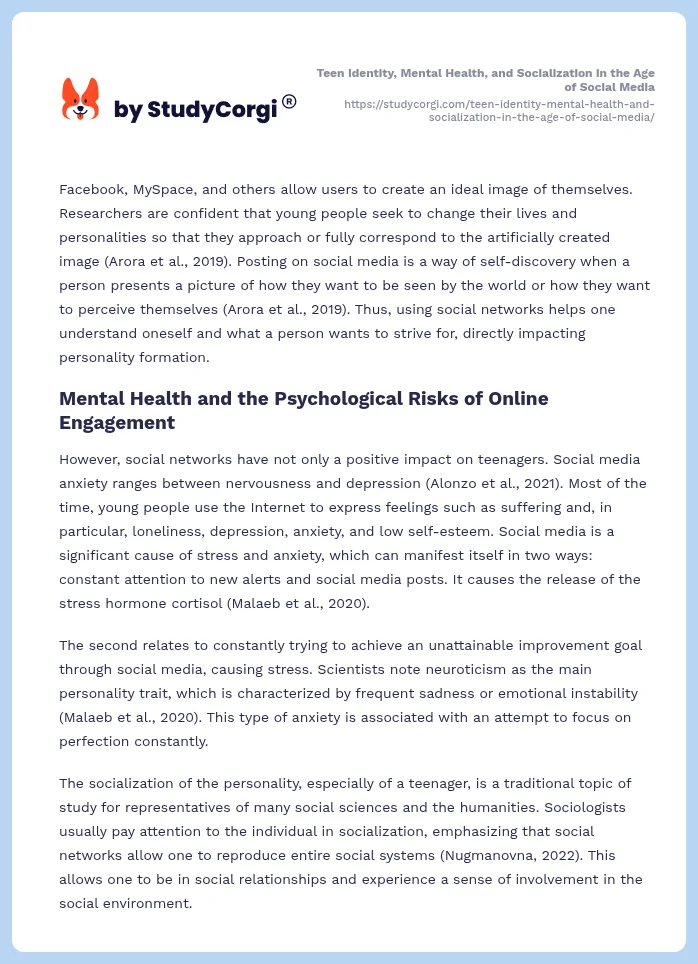 Teen Identity, Mental Health, and Socialization in the Age of Social Media. Page 2