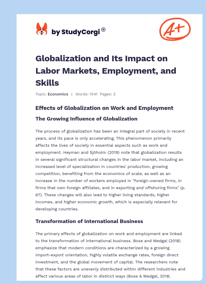 Globalization and Its Impact on Labor Markets, Employment, and Skills. Page 1