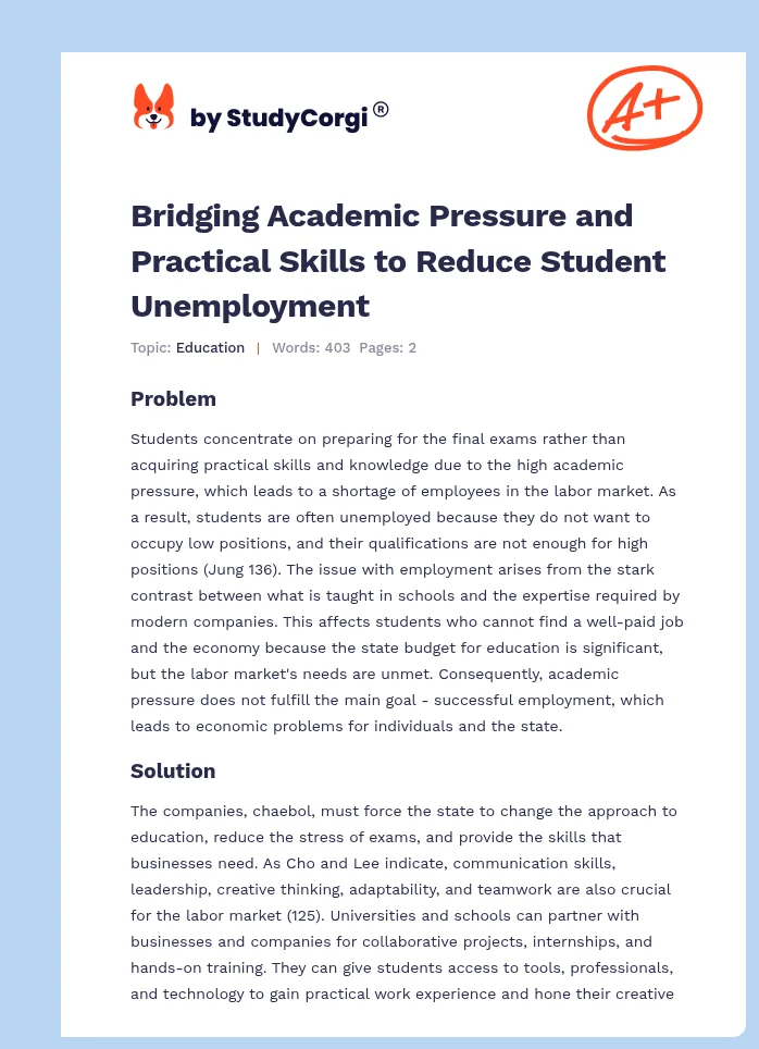 Bridging Academic Pressure and Practical Skills to Reduce Student Unemployment. Page 1