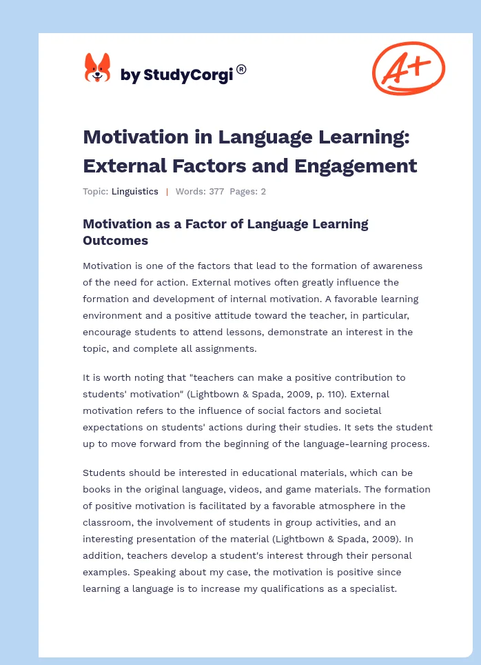 Motivation in Language Learning: External Factors and Engagement. Page 1