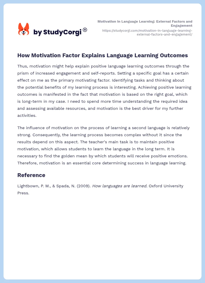 Motivation in Language Learning: External Factors and Engagement. Page 2