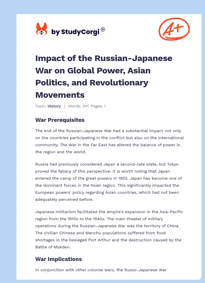 Impact of the Russian-Japanese War on Global Power, Asian Politics, and Revolutionary Movements. Page 1