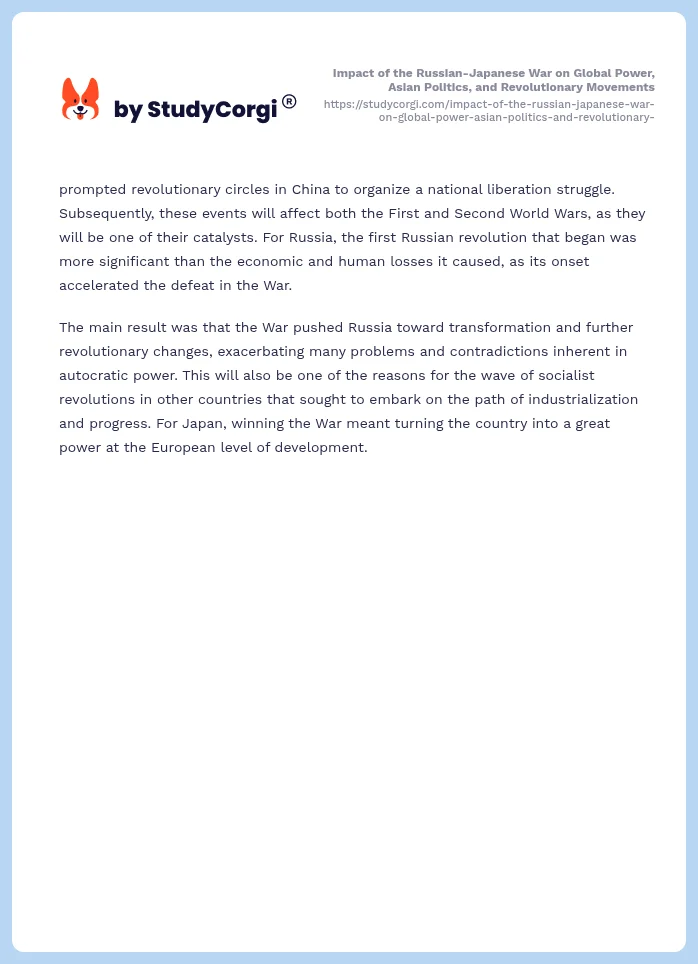 Impact of the Russian-Japanese War on Global Power, Asian Politics, and Revolutionary Movements. Page 2