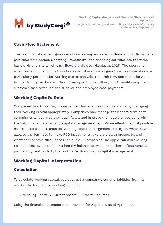 Working Capital Analysis and Financial Statements of Apple Inc.. Page 2