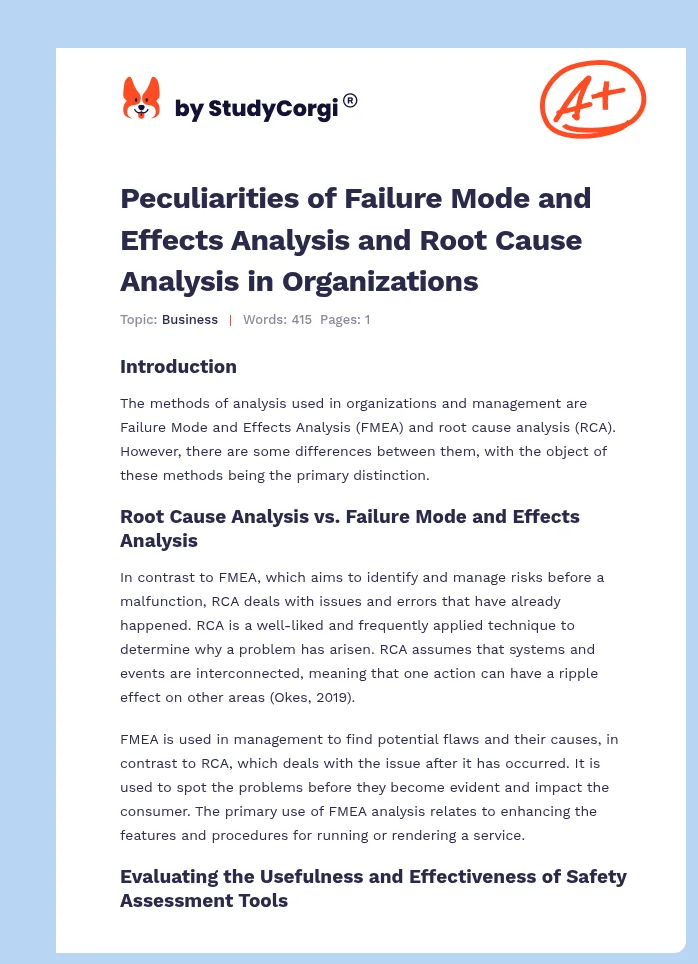 Peculiarities of Failure Mode and Effects Analysis and Root Cause Analysis in Organizations. Page 1
