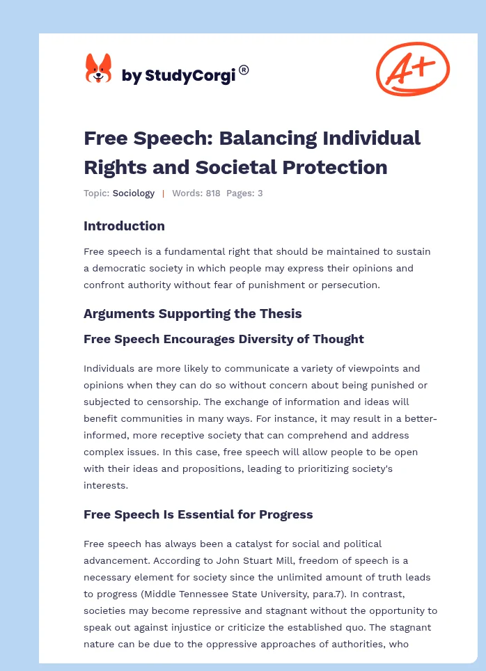 Free Speech: Balancing Individual Rights and Societal Protection. Page 1